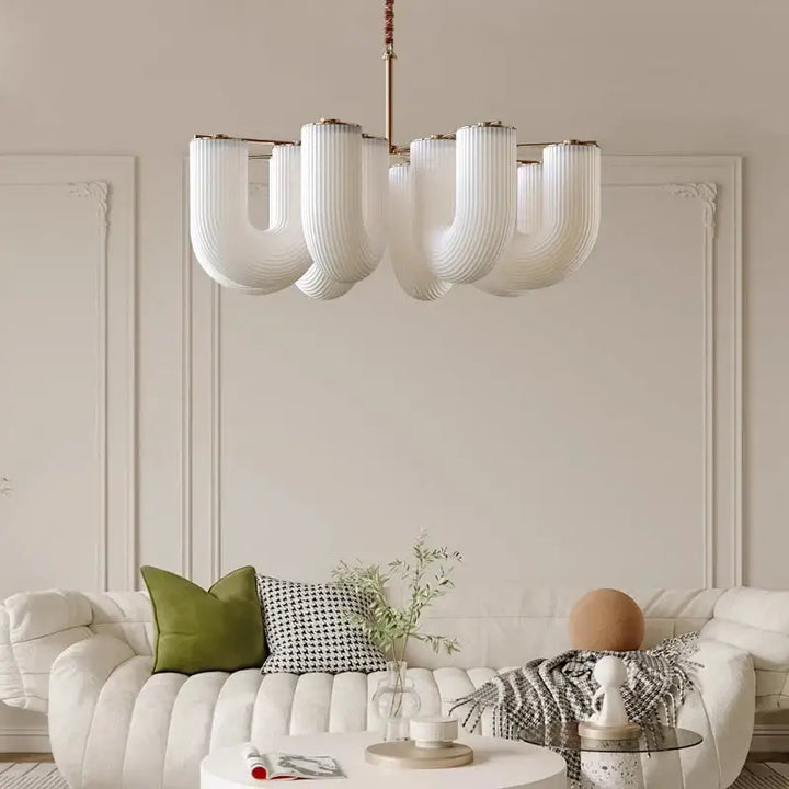 Lustre En Verre Blanc Sculptural Style Contemporain