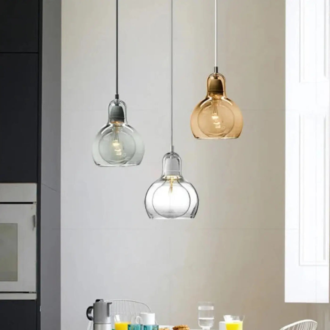 Suspension luminaire en verre coloré style moderne gris doré clair