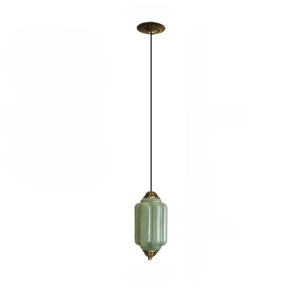 Suspension luminaire strior en verre vert pâle avec finitions en métal laiton aux extrémités élégantes