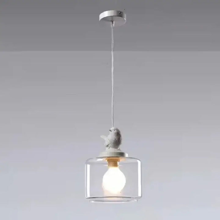Suspension luminaire en verre avec décor oiseau blanc moderne
