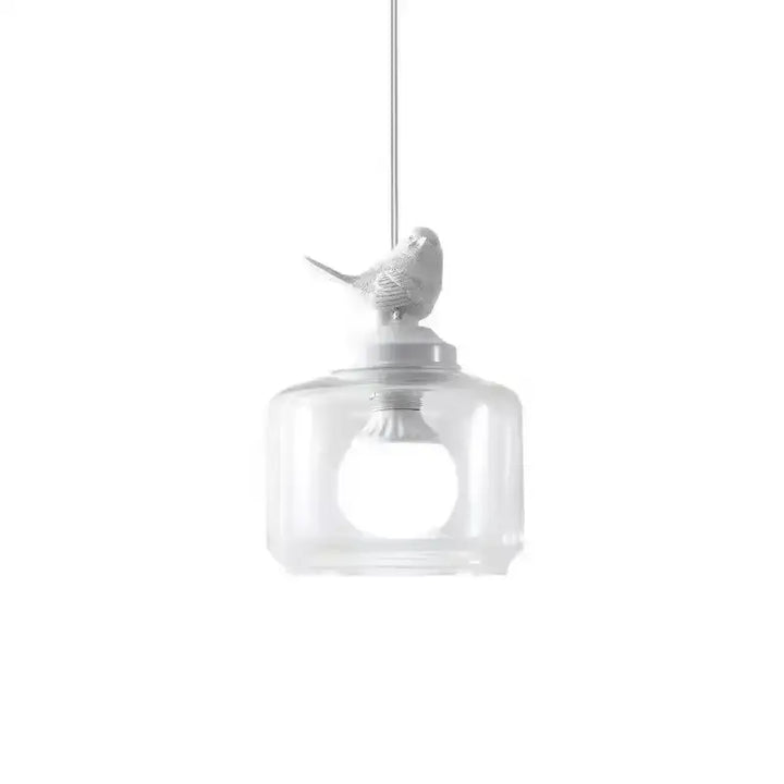 Suspension luminaire en verre avec décor oiseau blanc moderne