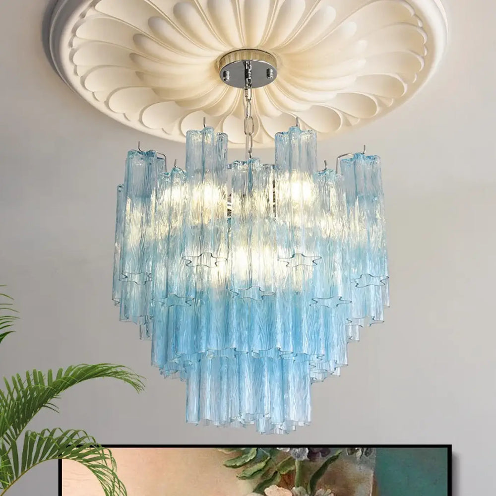 Suspension luminaire pinky avec tubes en verre bleu translucide dégradé suspendue au plafond orné pour salle à manger