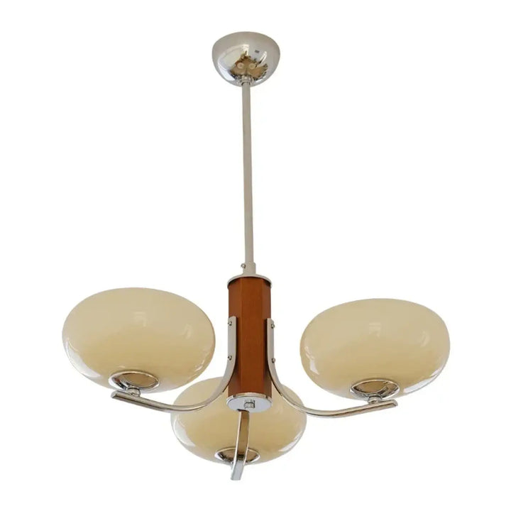 Suspension luminaire en verre opalin et support chromé moderne