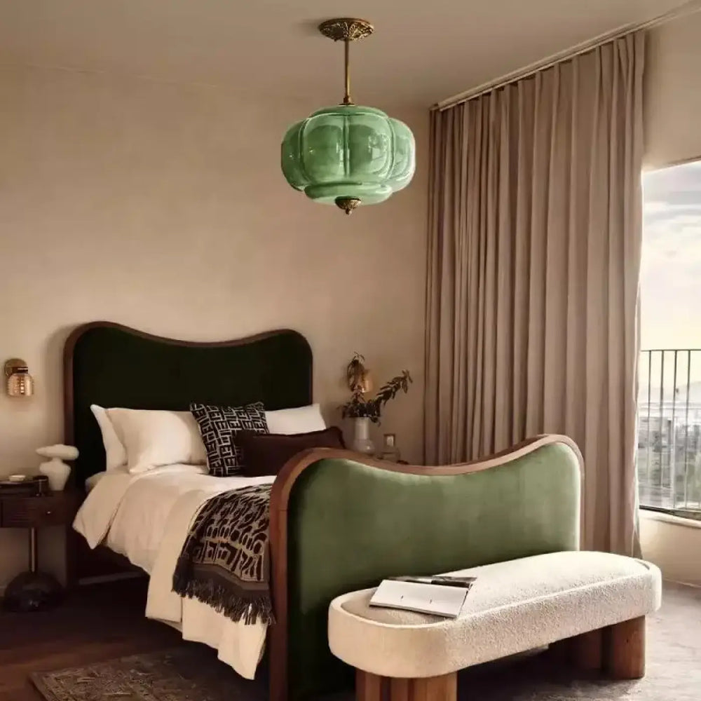 Suspension luminaire homilo en verre translucide vert jade avec fixation métal finition laiton pour décoration intérieure art déco