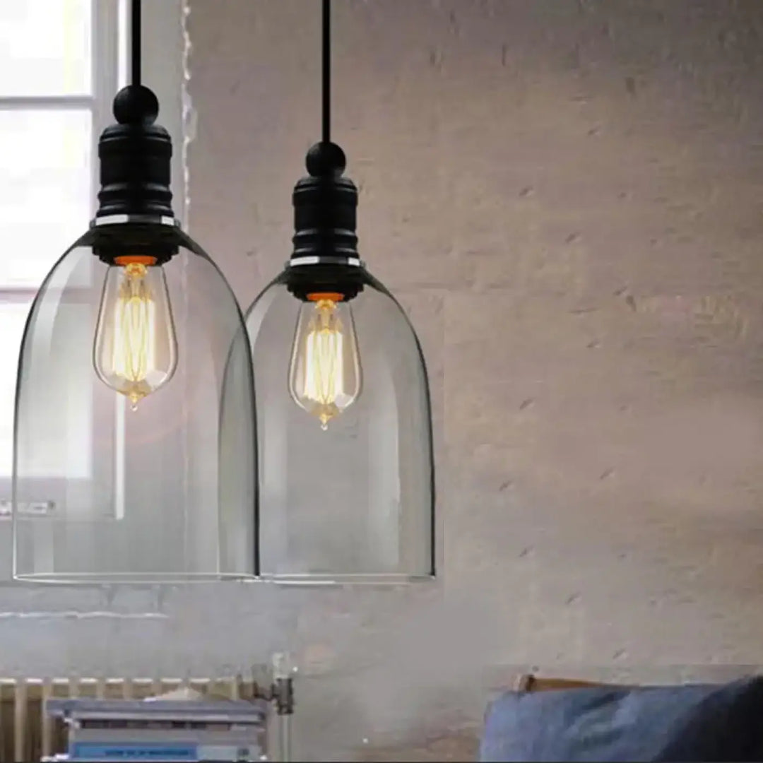 Suspension luminaire verre transparent style industriel loft