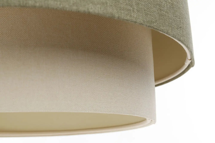 Suspension luminaire duo boho elegant avec abat-jour vert texturé et intérieur crème lisse pour décoration intérieure