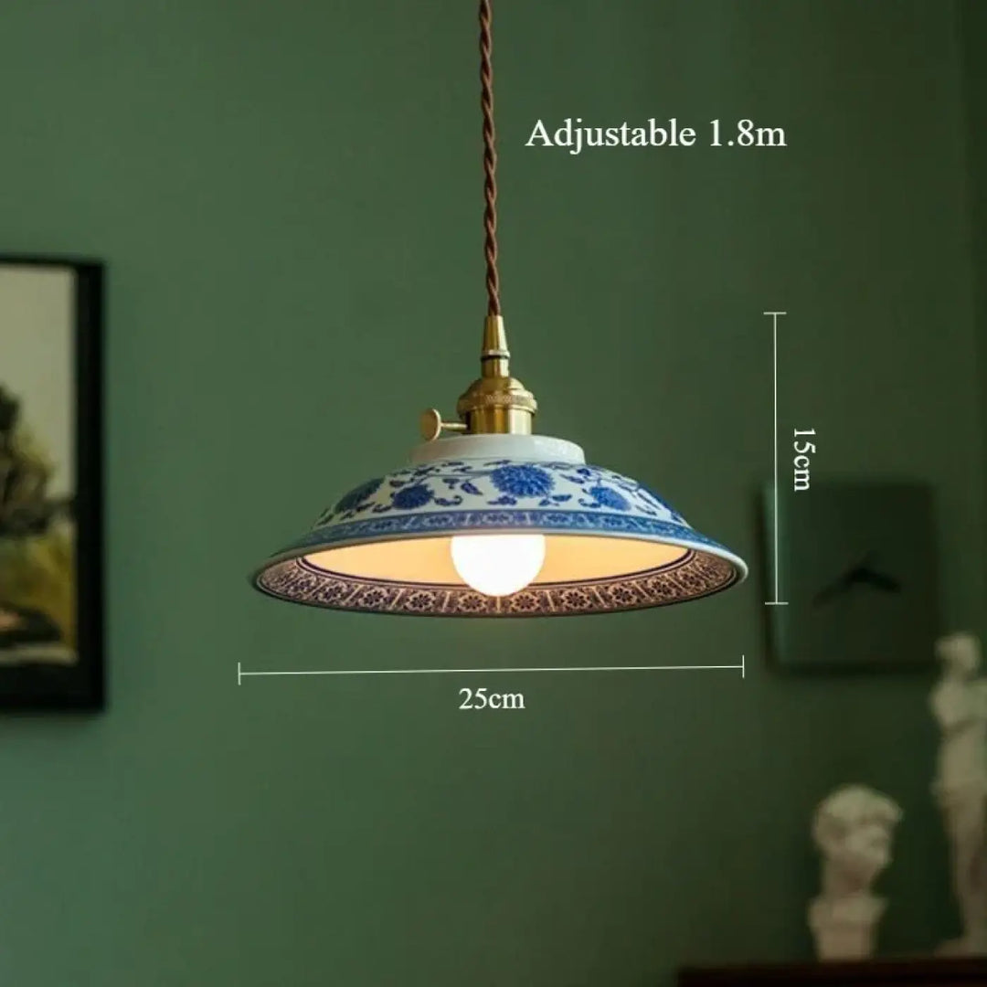 Suspension luminaire vintage en céramique bleue style raffiné