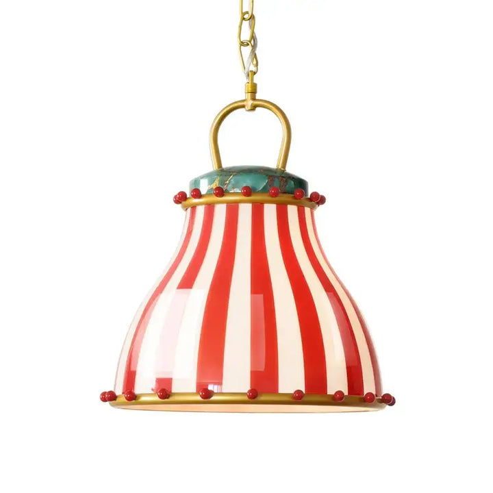 Suspension luminaire vintage en rouge motif rayé décoratif