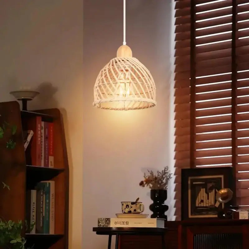 Suspension naturelle triple en osier clair