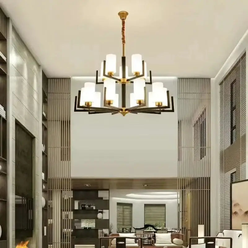 Suspension Lustre Contemporain Noir Doré Et Abat Jour Verre Chic