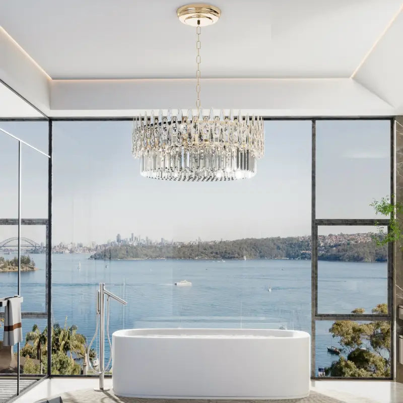 Suspension lustre cristal doré design moderne élégant