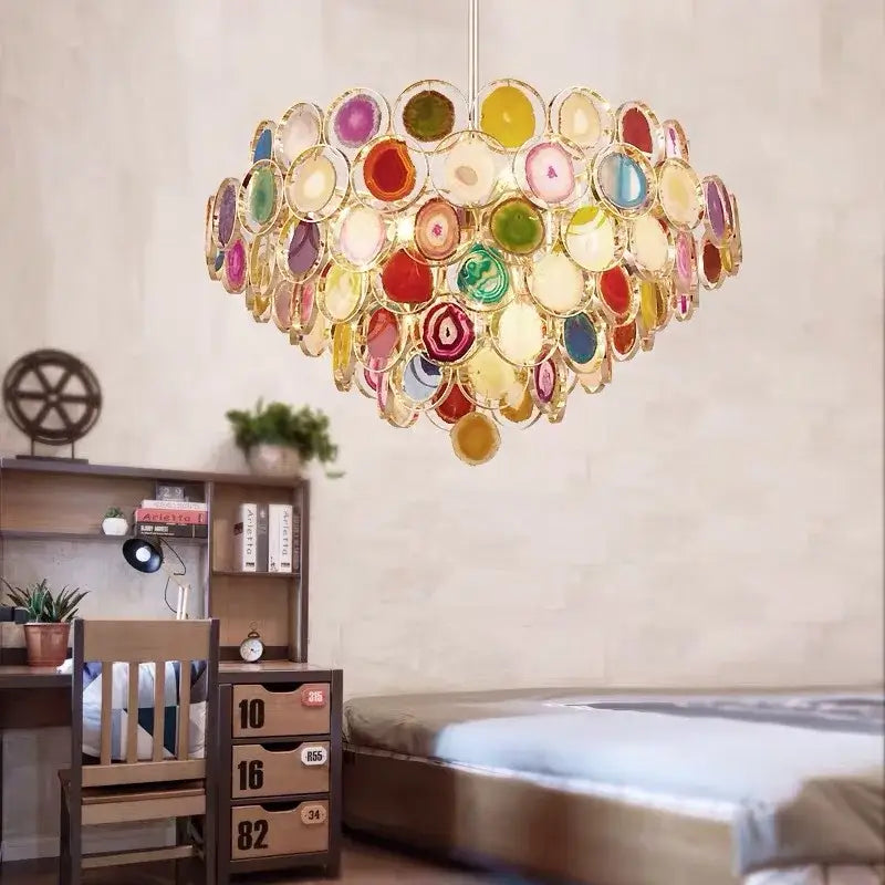 Suspension en agate naturelle prestige doré multicolor chic