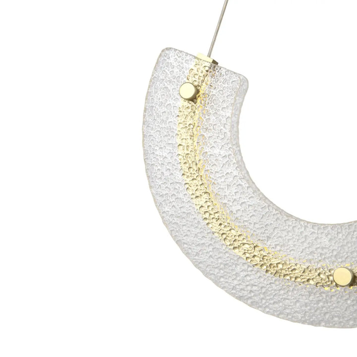 Clear verre plié pendant with textured glass and gold-toned acier doré accent strip in suspension maya luminaire