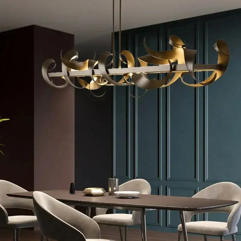 Postmodern Wrought Iron Restaurant Pendant Light Luxury Metal Pendant Light Living Room Front Desk Bar Decoration LED