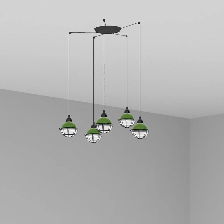 Suspension Claire verte 5 lumières de Faro Barcelona