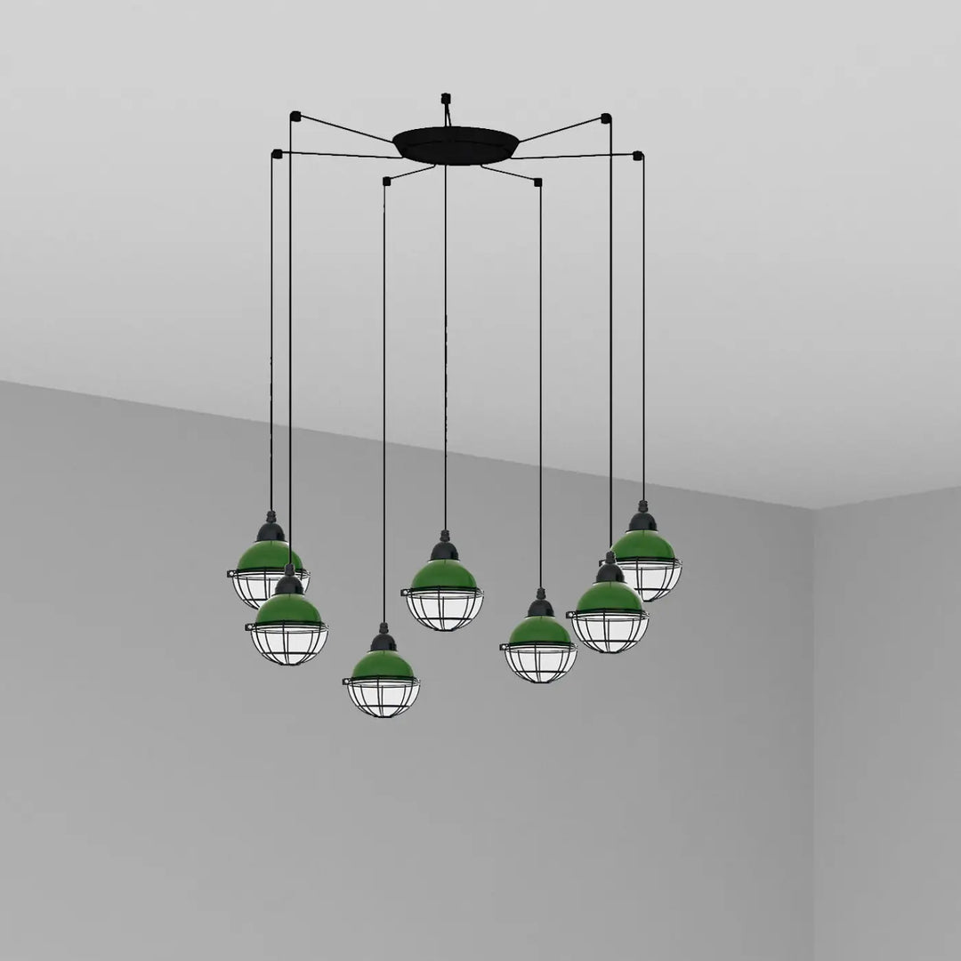 Suspension Claire verte 7 lumières de Faro Barcelona