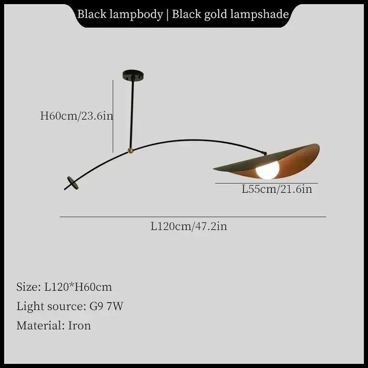 Suspension moderne en arc noir avec abat jour doré chic