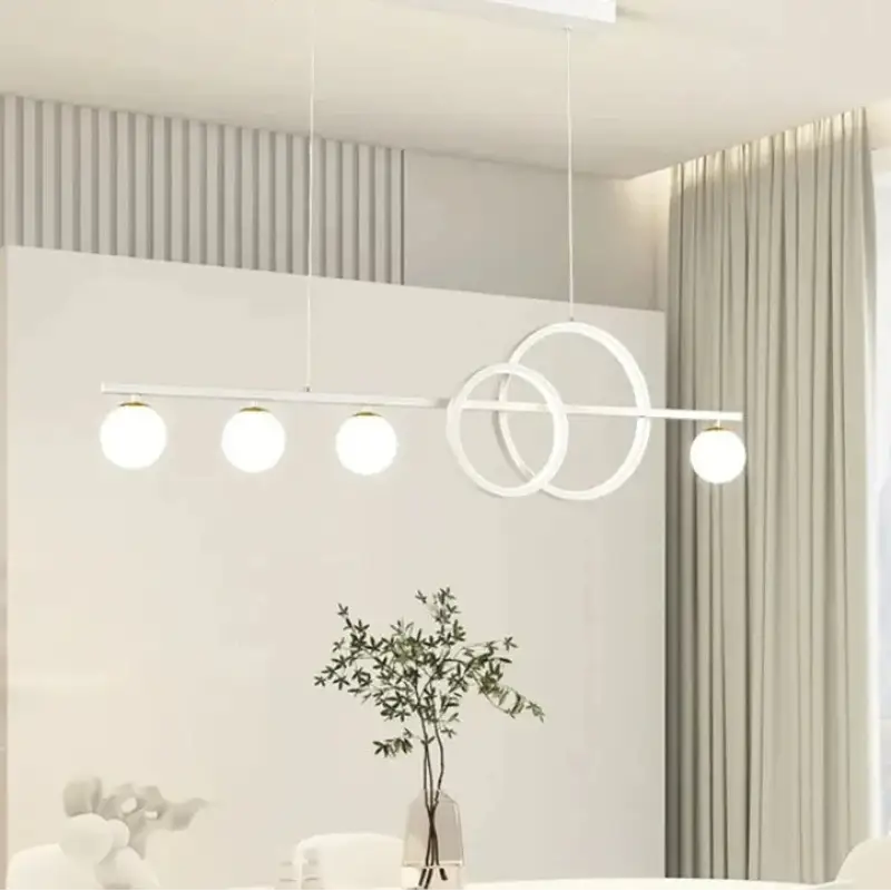 Suspension moderne blanche barre linéaire avec anneaux led