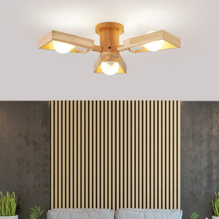 Suspension moderne en bois naturel et en formes géométriques