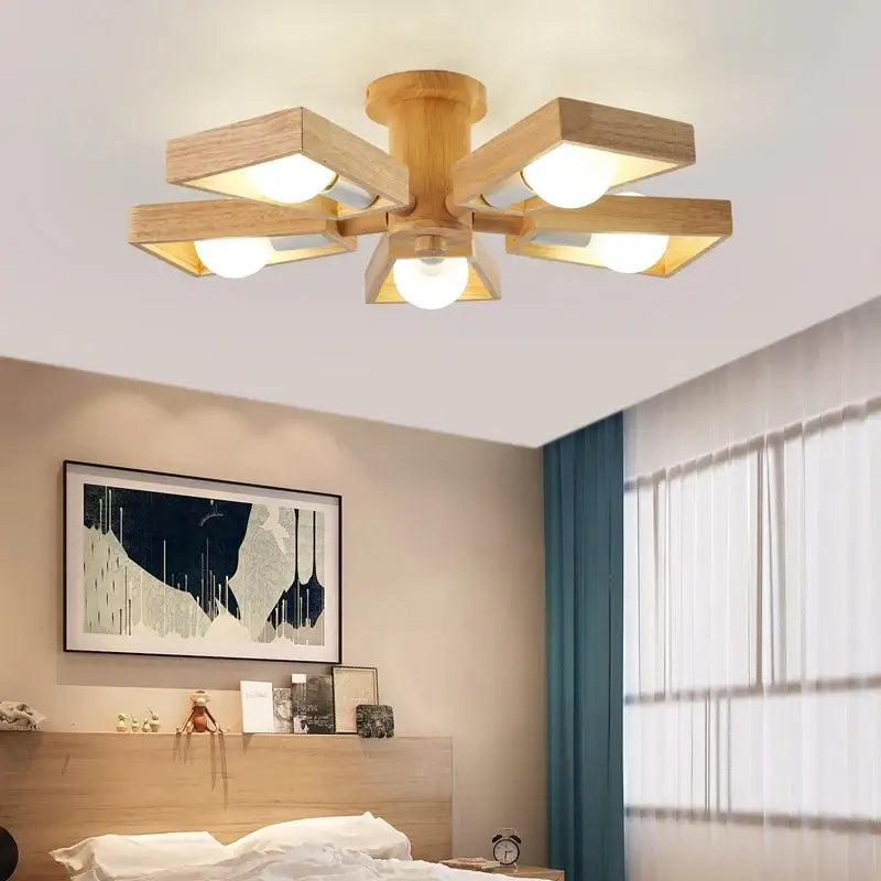 Suspension moderne en bois naturel et en formes géométriques