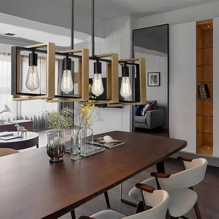 Suspension moderne carrée bois noir style industriel chic