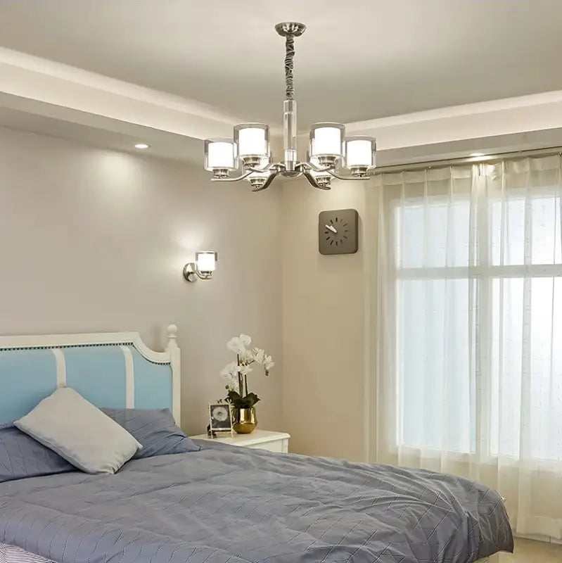 Suspension chromé à abat-jour cylindriques argent design