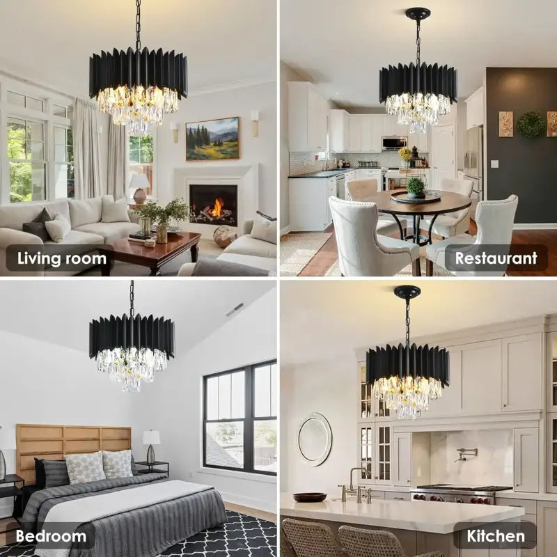 Suspension Moderne Cristal Noir Or Rose Pour Salle À Manger

