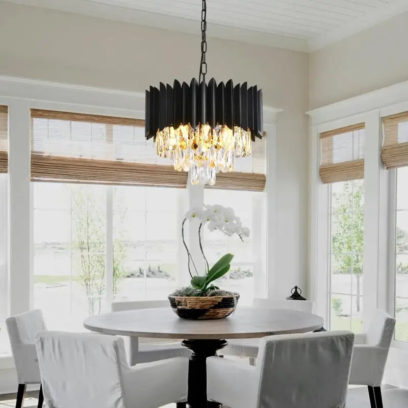 Suspension Moderne Cristal Noir Or Rose Pour Salle À Manger

