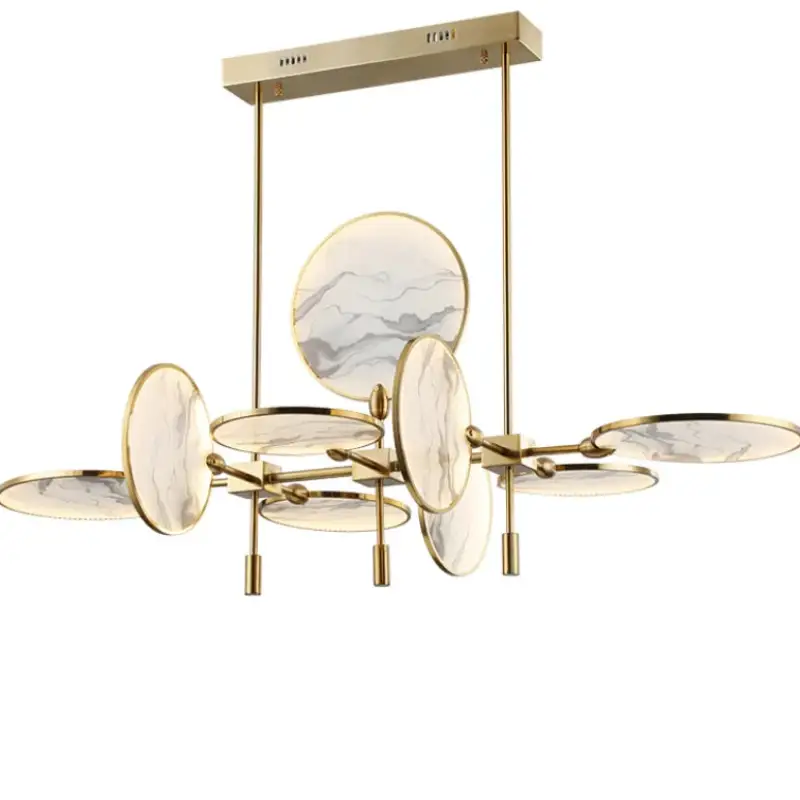Suspension Moderne Dorée Avec Disques Marbre Élégants