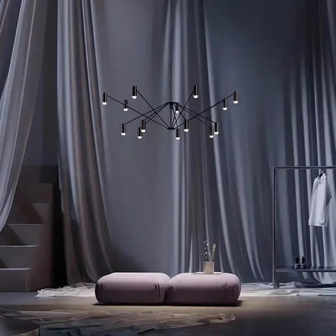 Suspension moderne noire multibras avec spots orientés design