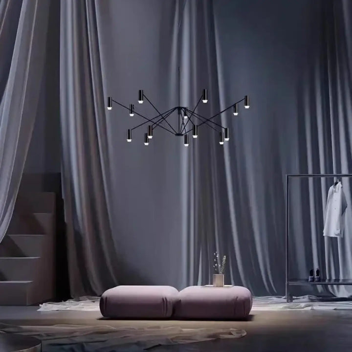 Suspension moderne noire multibras avec spots orientés design