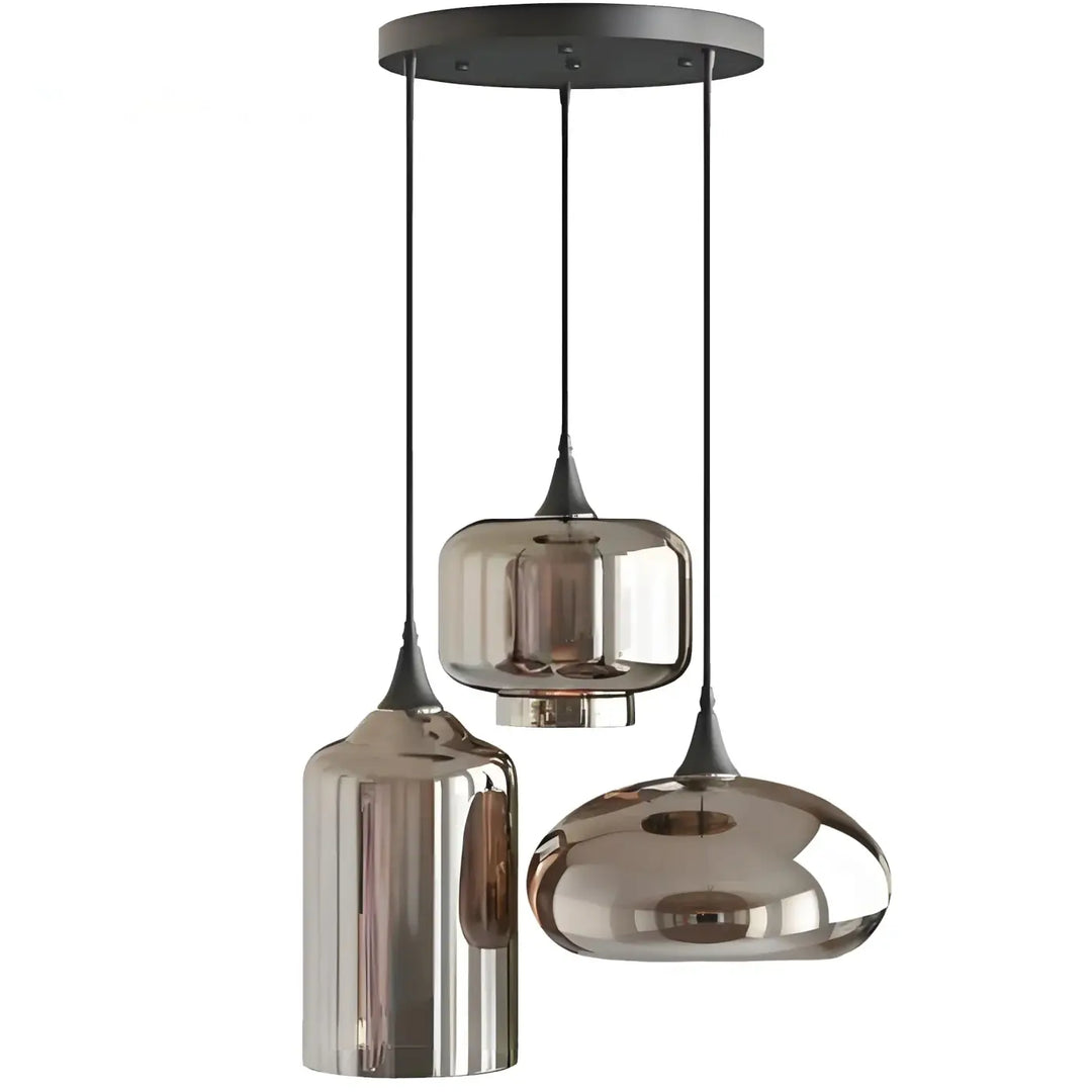 Suspension moderne en verre fumé brun à trois lumières design