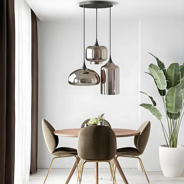 Suspension moderne en verre fumé brun à trois lumières design