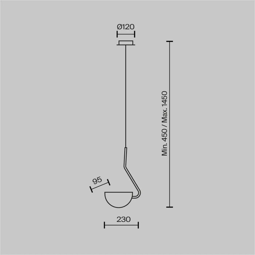 Suspension mollis en acier noir avec bras métallique courbé et abat-jour circulaire feuille pliée minimaliste