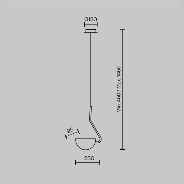 Suspension mollis en acier noir avec bras métallique courbé et abat-jour circulaire feuille pliée minimaliste