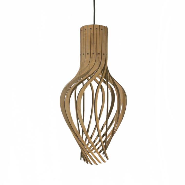 Suspension möntenyel piatoni en bois fsc finition naturelle avec lames sculpturales pour éclairage moderne
