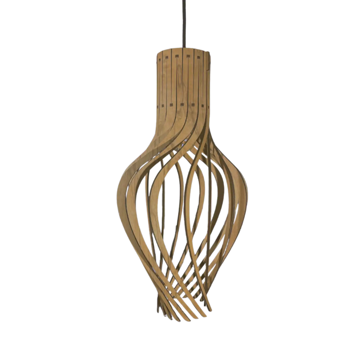 Suspension möntenyel piatoni en bois fsc avec finition naturelle et design torsadé moderne en lamelles de bois