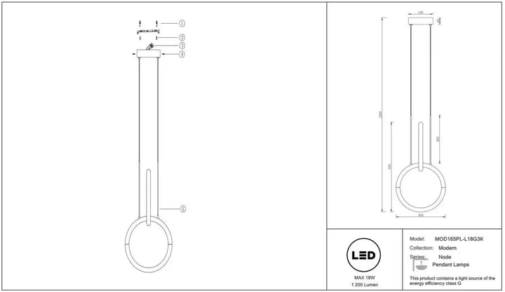 Suspension luminaire double anneau avec cadre métal aluminium doré et led au-dessus d’une table moderne