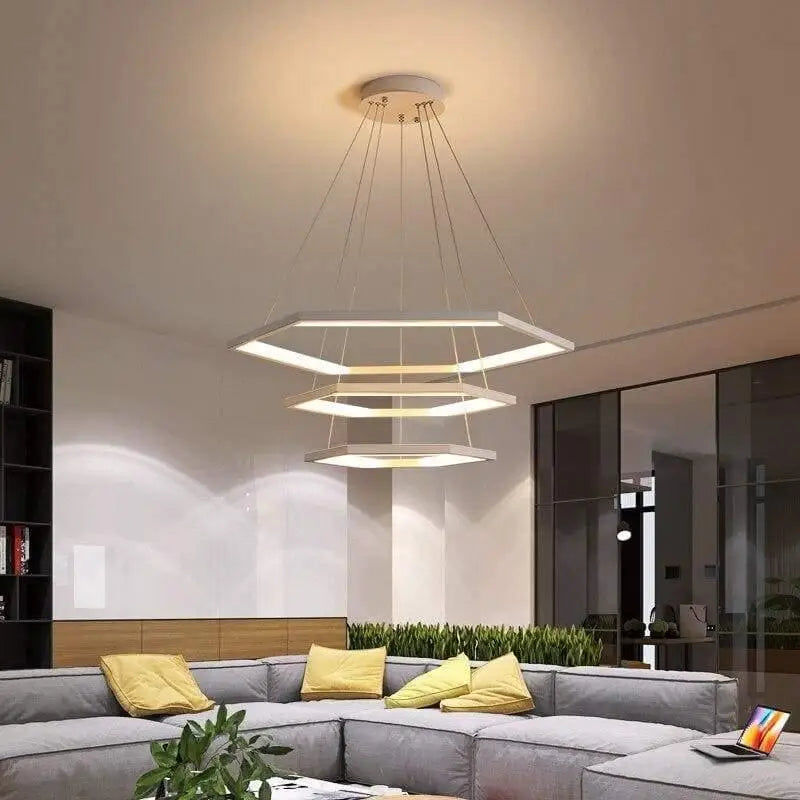 Suspension Noire Design LED Hexagonale En Cascade