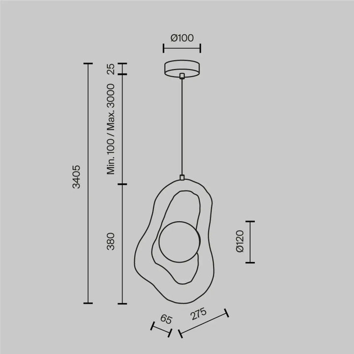 Suspension luminaire opus wabi-sabi avec volume irrégulier en métal minimaliste et lumière douce circulaire