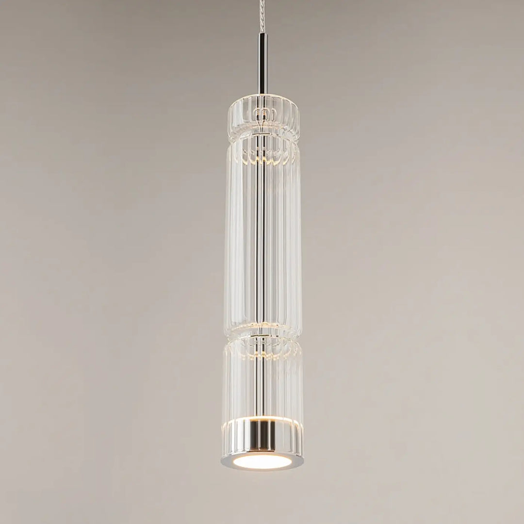 Suspension ordo tube en verre clair à rainures verticales avec finition chrome pour éclairage led contemporain
