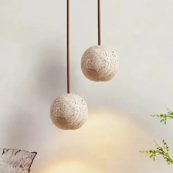 Pendant Lamp Stone Yellow Travertine Chandelier Bedside Small Round Light Bedroom Creative Hanging Line Lighting