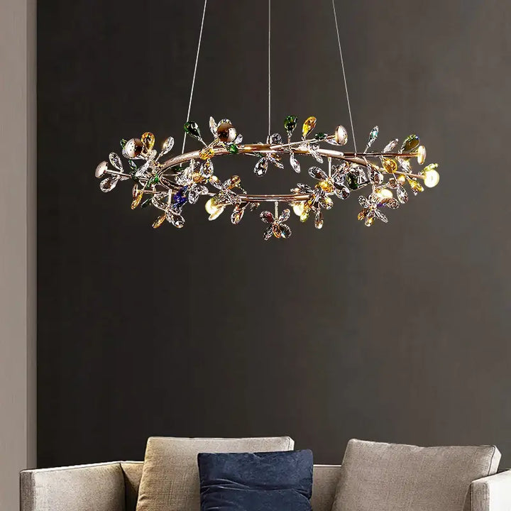 Suspension Ovale Cristal Multicolore Design Floral Luxe

