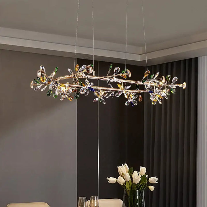 Suspension Ovale Cristal Multicolore Design Floral Luxe

