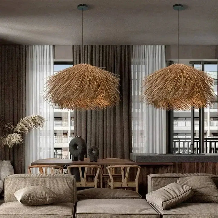 Suspension Paille Naturelle Forme Organique Style Bohème Chic