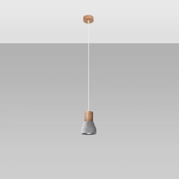 Suspension Qubic en béton gris et bois naturel, éteinte
