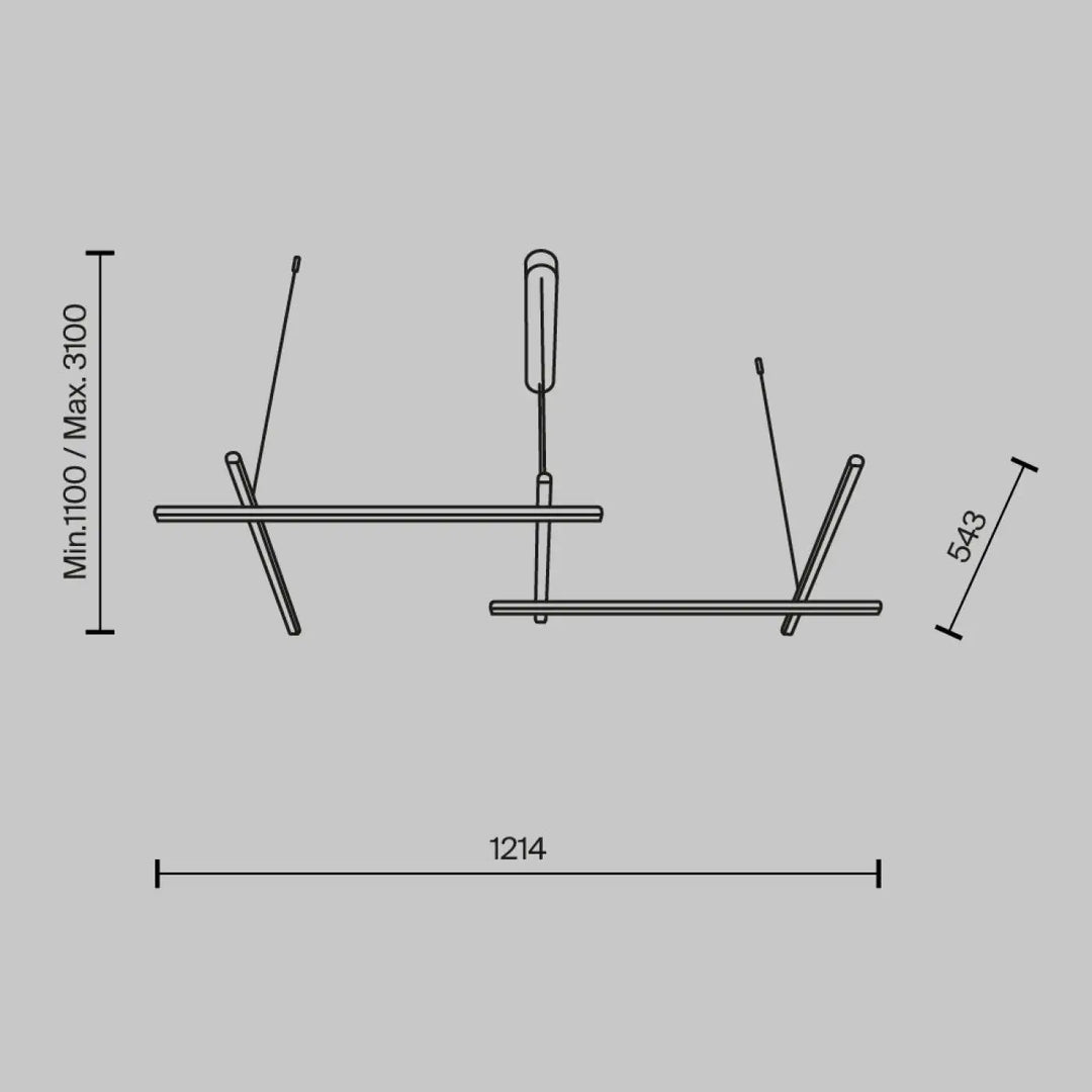 Étagère murale minimaliste en métal avec deux barres horizontales et supports inclinés suspension radiance ramification dorée trois longueurs