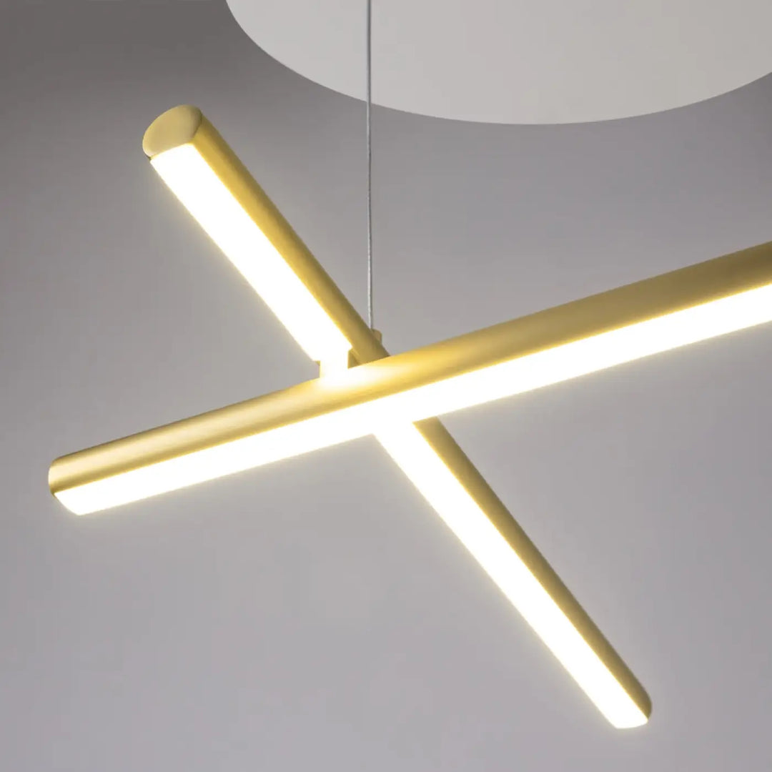 Suspension radiance ramification dorée en croix avec led intégrées et trois longueurs pour éclairage décoratif