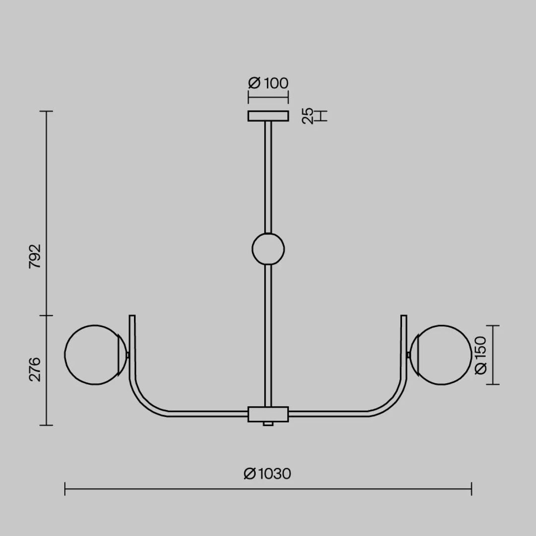 Suspension luminaire rendez vous avec deux globes en verre transparent et branches dorées minimaliste moderne
