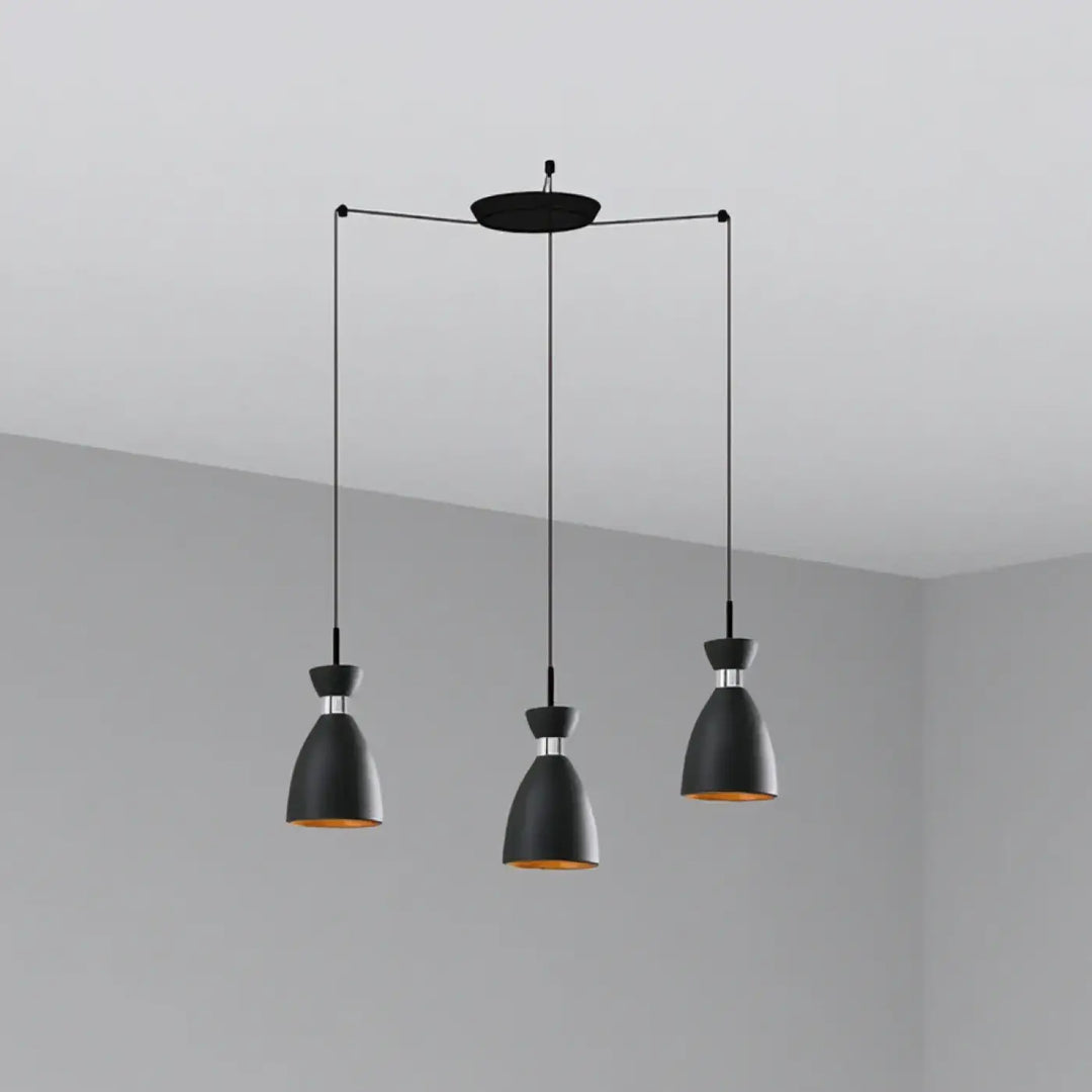 Suspension Retro 3 lumières noire de Faro Barcelona